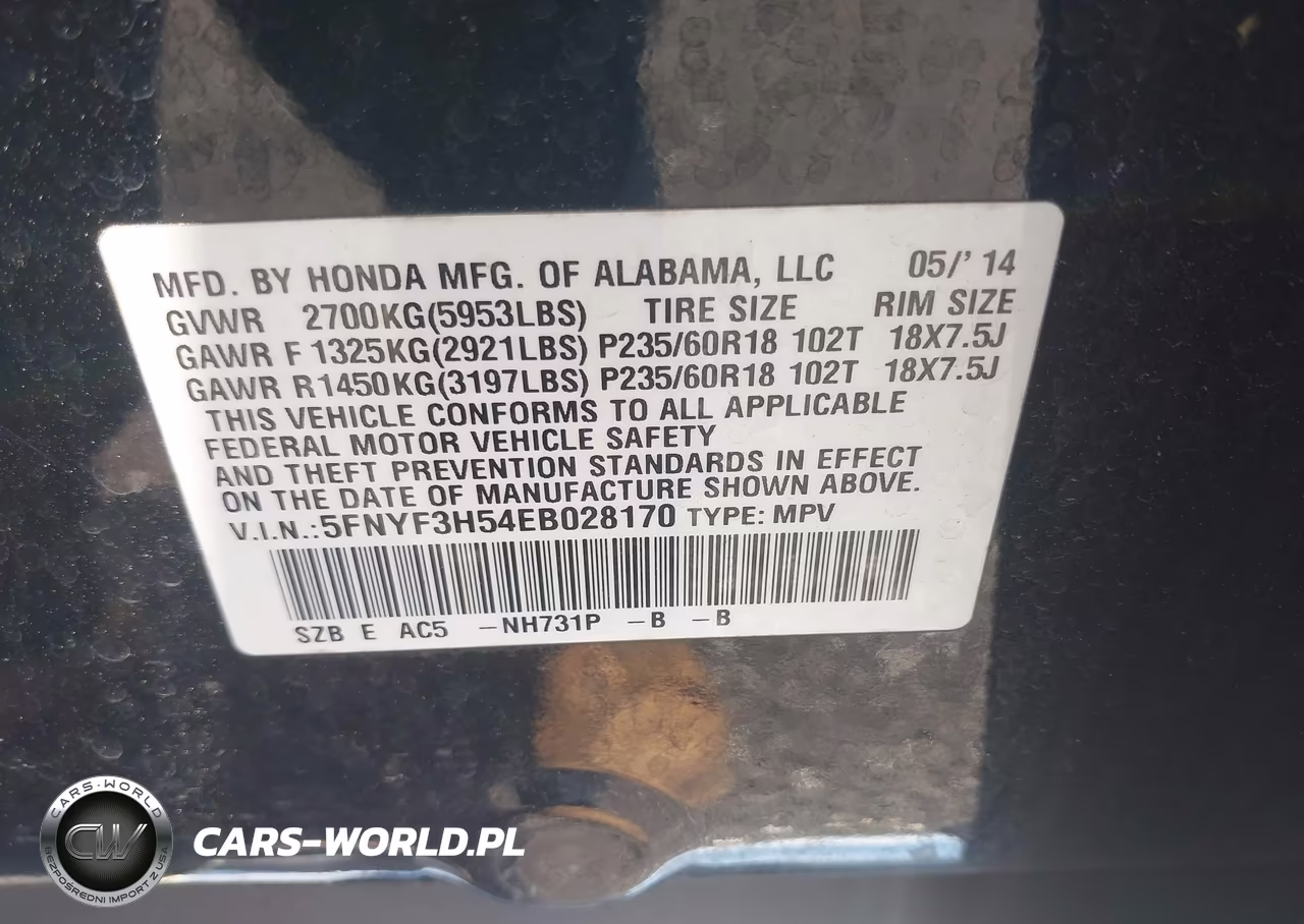 2014 Honda Pilot Ex-L VIN:5FNYF3H54EB028170 - 9