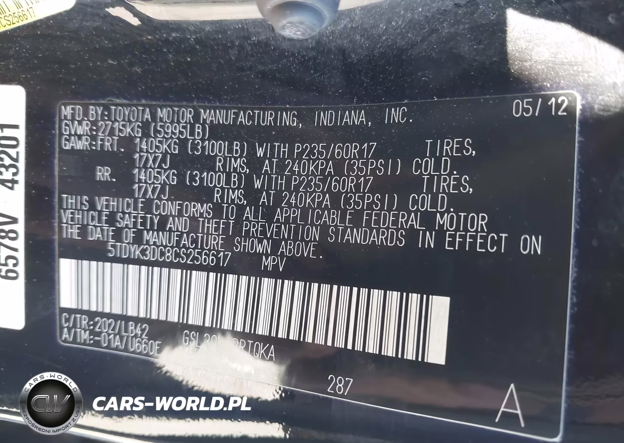 2012 Toyota Sienna Xle V6 8 Passenger VIN:5TDYK3DC8CS256617 - 9