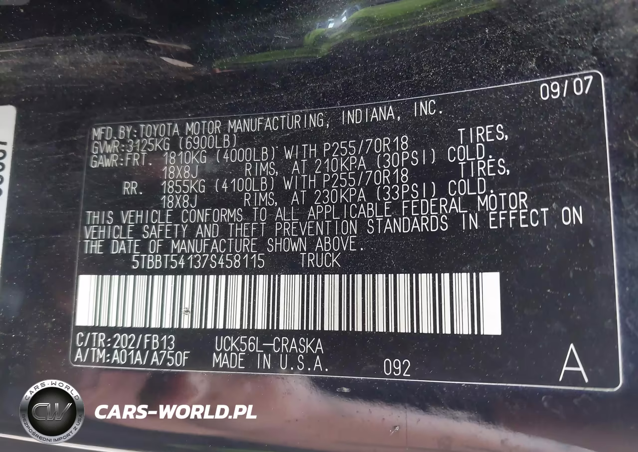 2007 Toyota Tundra Sr5 4.7L V8 VIN:5TBBT54137S458115 - 9