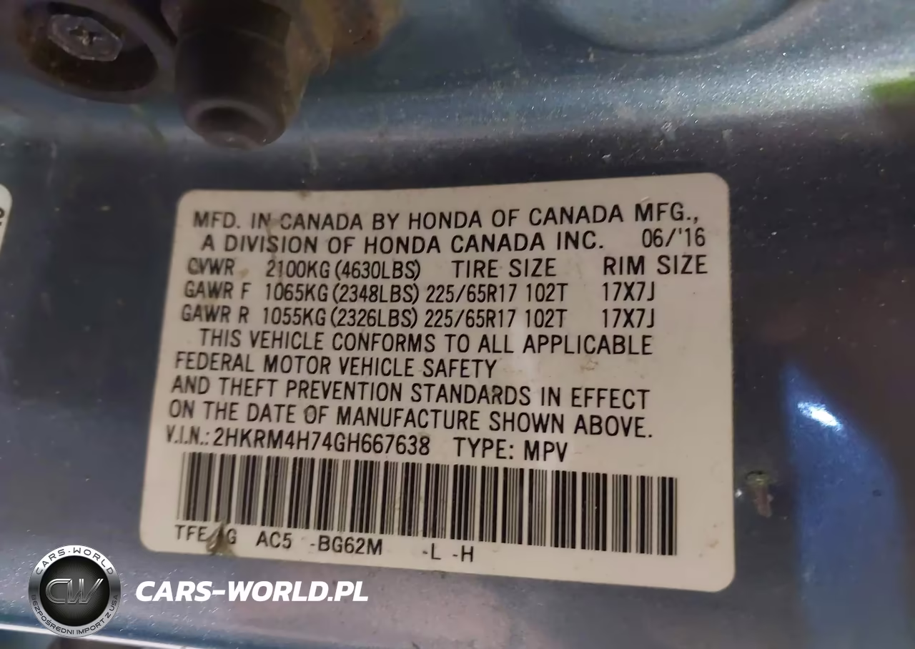 2016 Honda Cr-V Ex-L VIN:2HKRM4H74GH667638 - 9