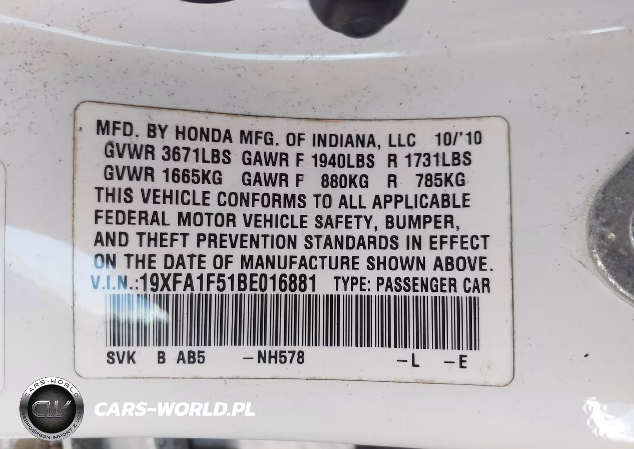 2011 Honda Civic Lx VIN:19XFA1F51BE016881 - 9