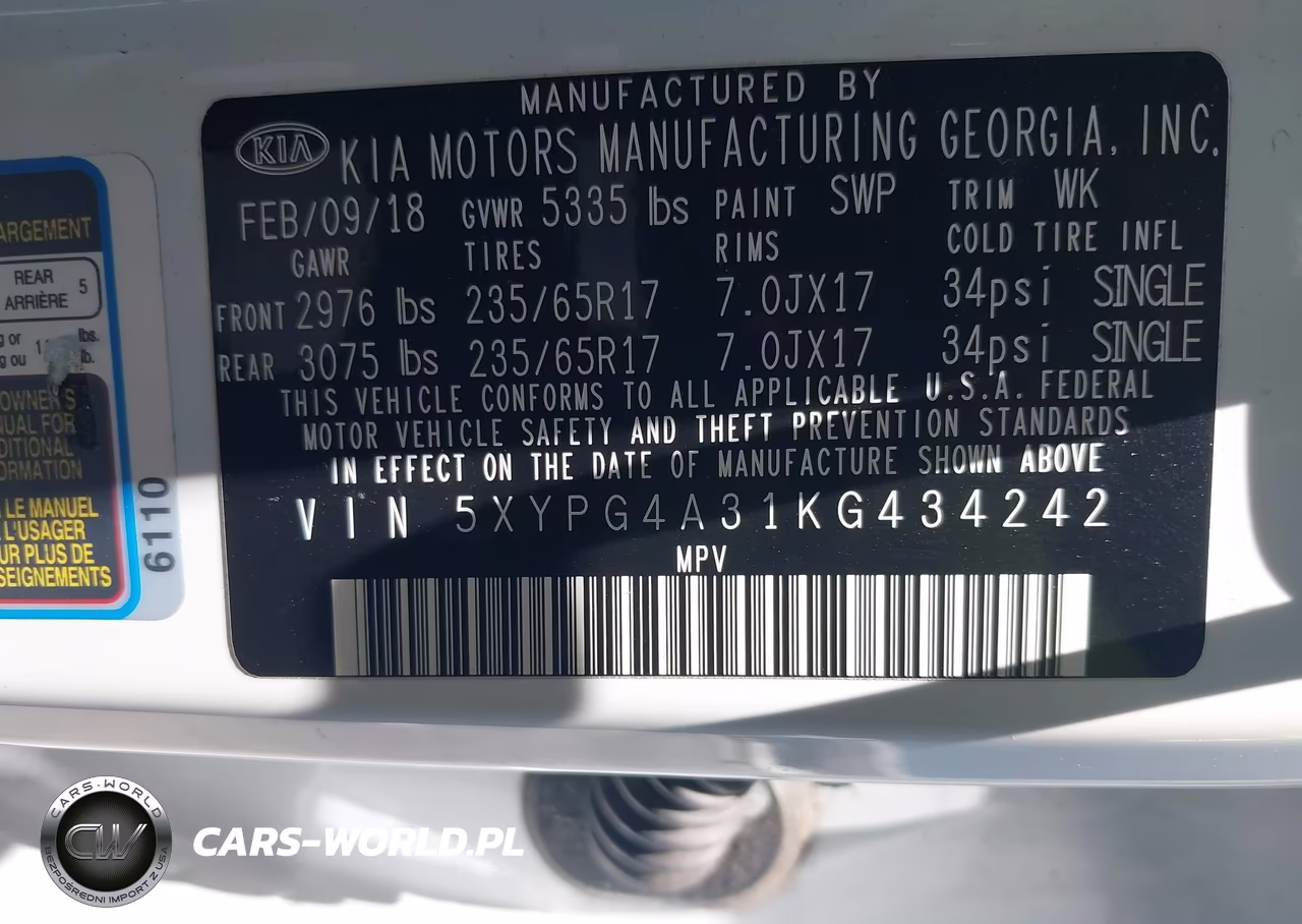 2019 Kia Sorento 2.4L Lx VIN:5XYPG4A31KG434242 - 9