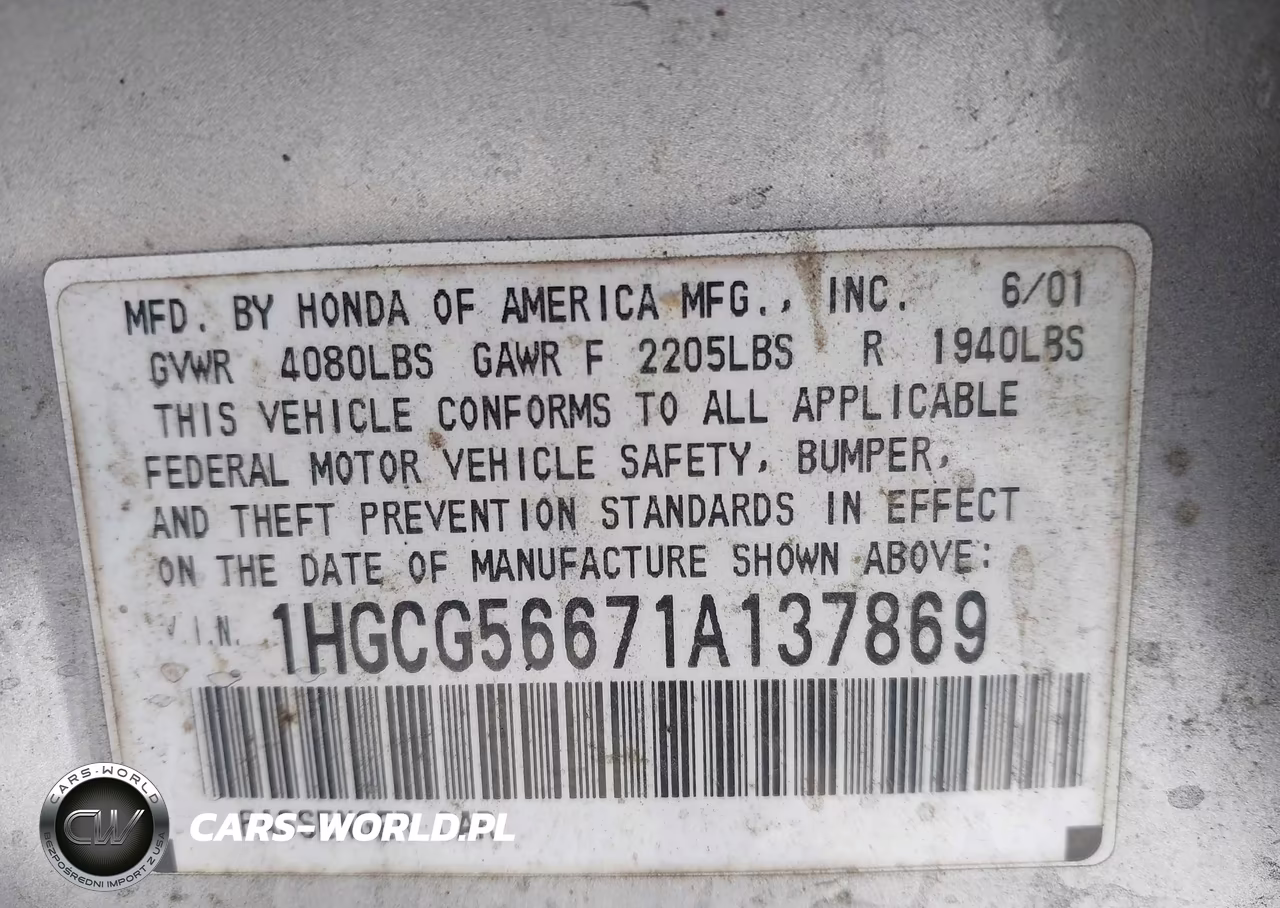 2001 Honda Accord 2.3 Ex VIN:1HGCG56671A137869 - 9