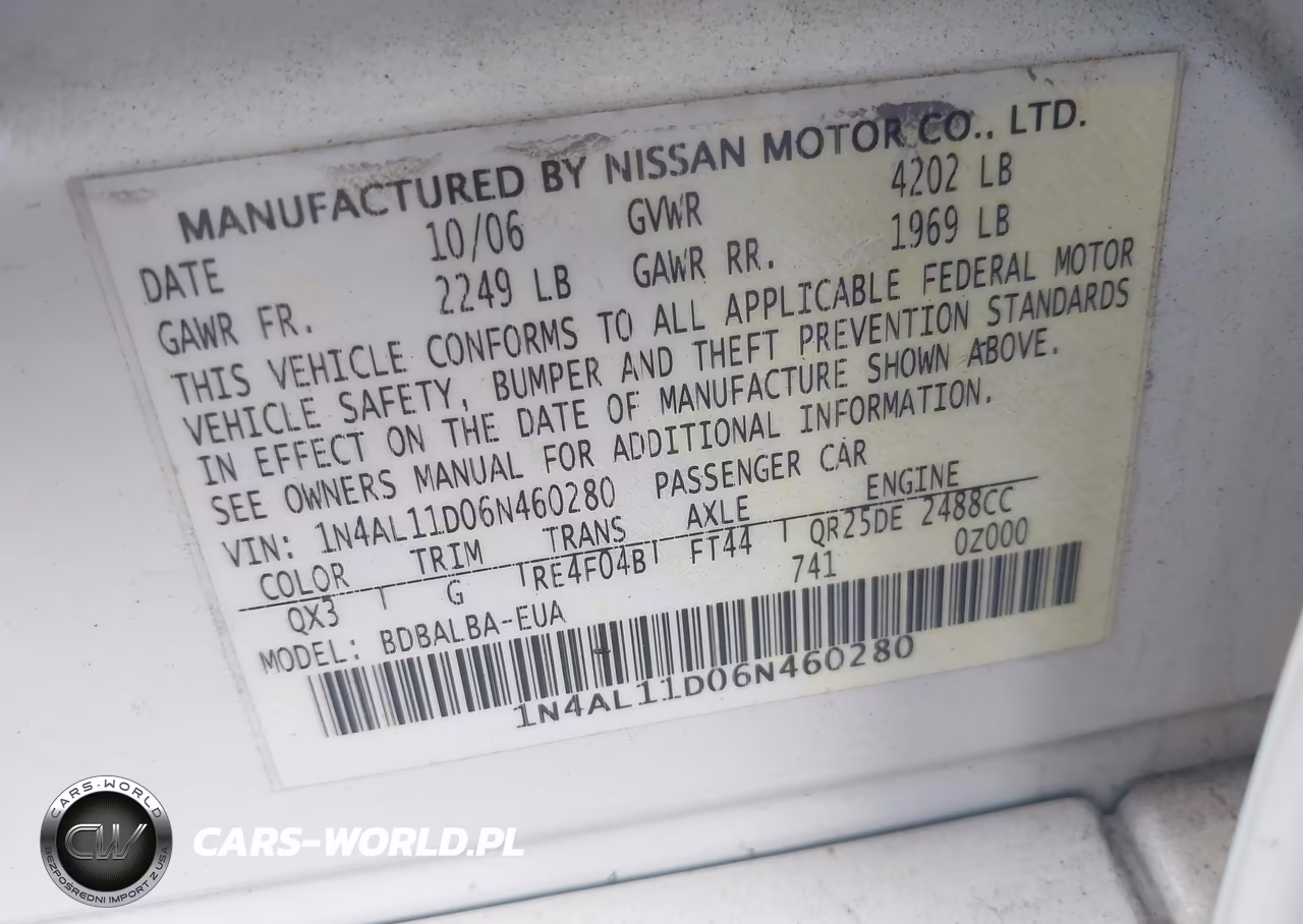 2006 Nissan Altima 2.5 S VIN:1N4AL11D06N460280 - 9