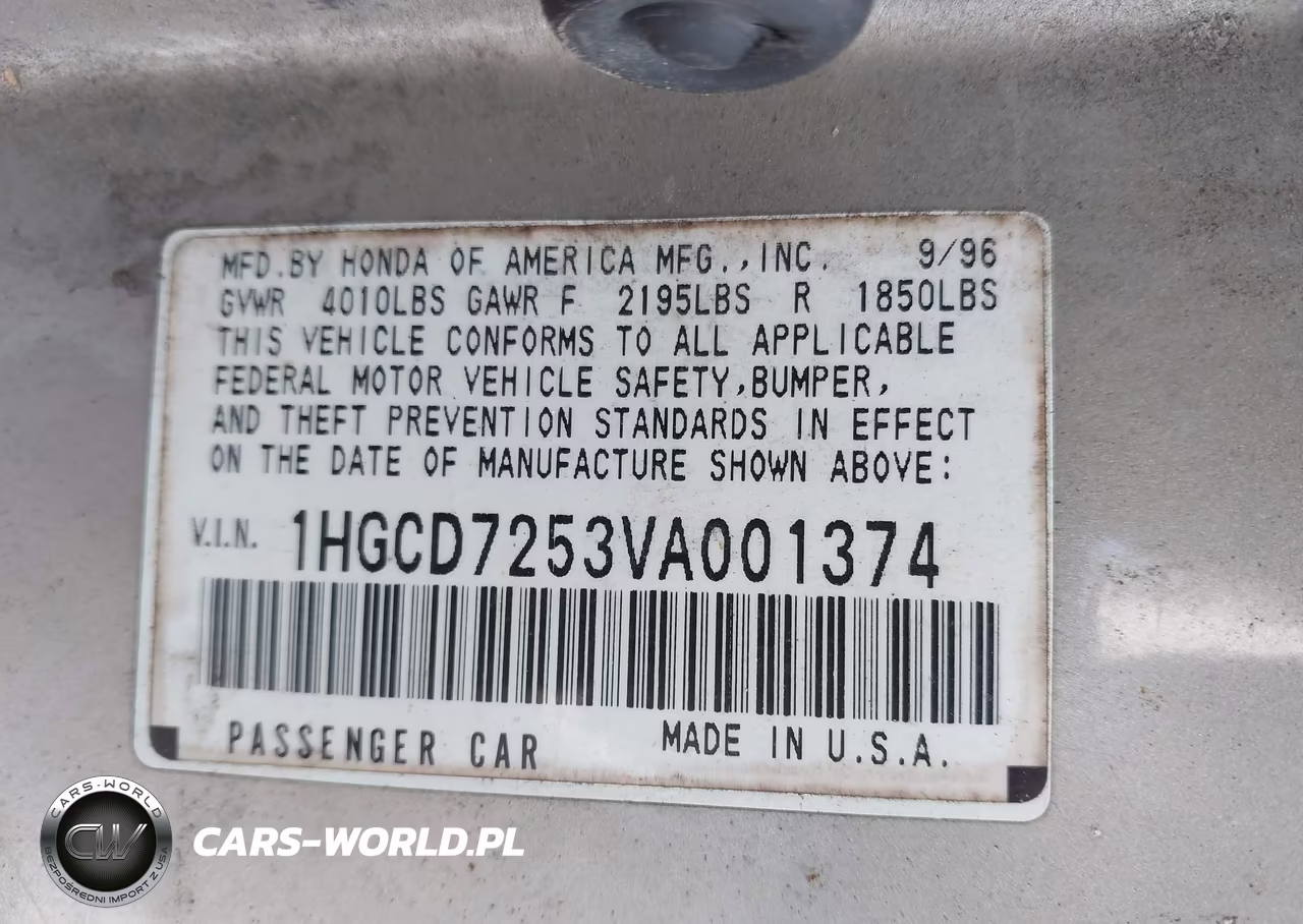 1997 Honda Accord Ex VIN:1HGCD7253VA001374 - 9
