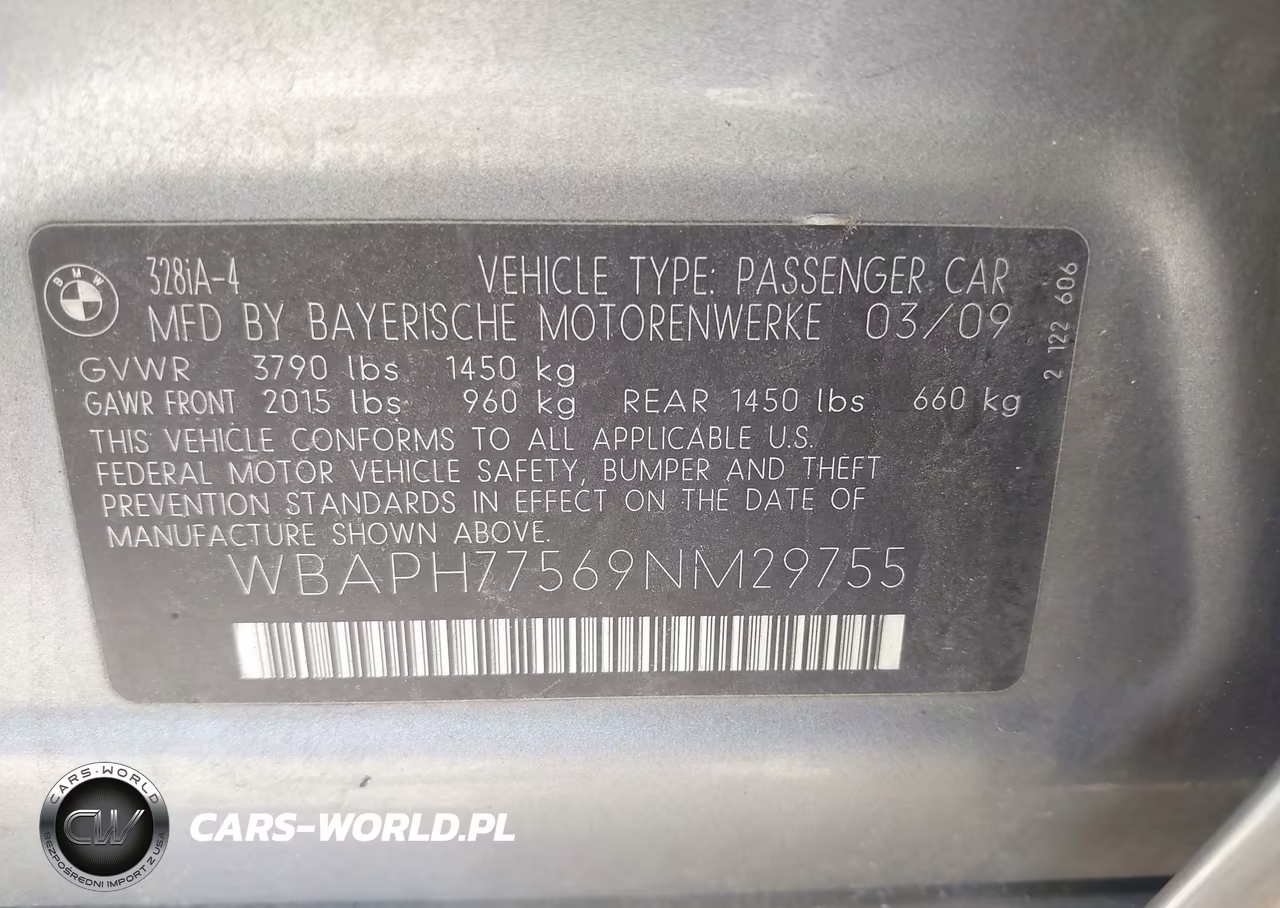 2009 BMW 328I VIN:WBAPH77569NM29755 - 9