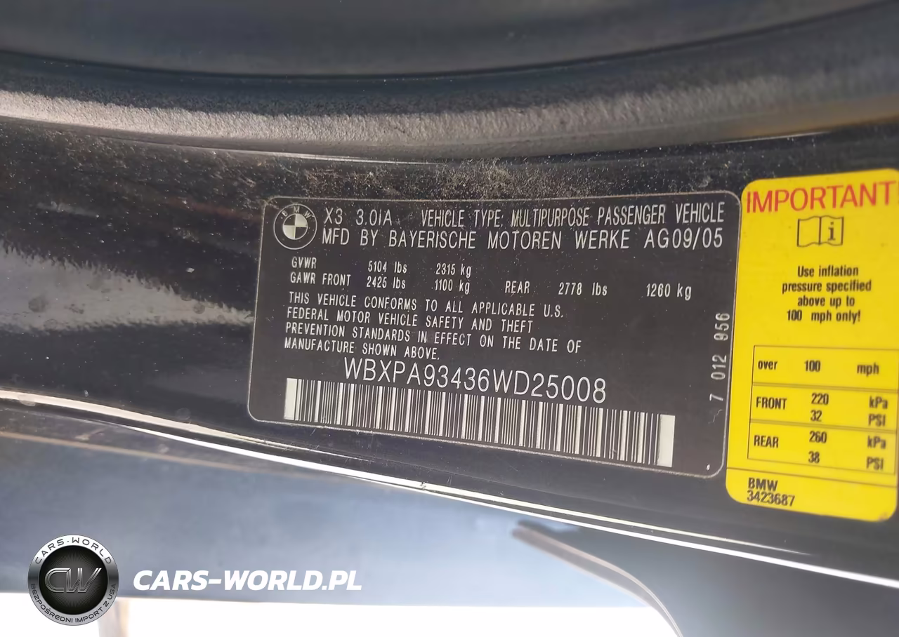2006 BMW X3 3.0I VIN:WBXPA93436WD25008 - 9