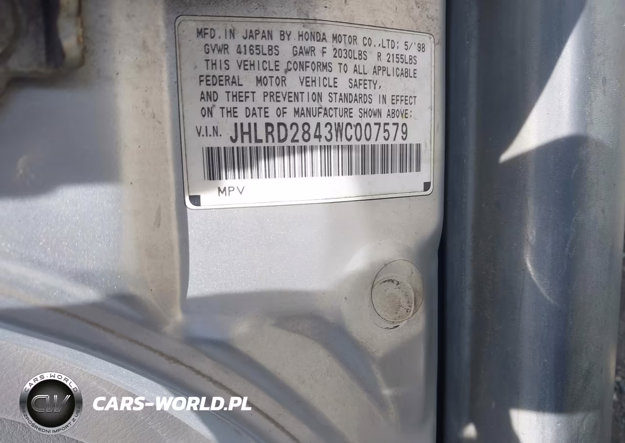 1998 Honda Cr-V Lx VIN:JHLRD2843WC007579 - 9
