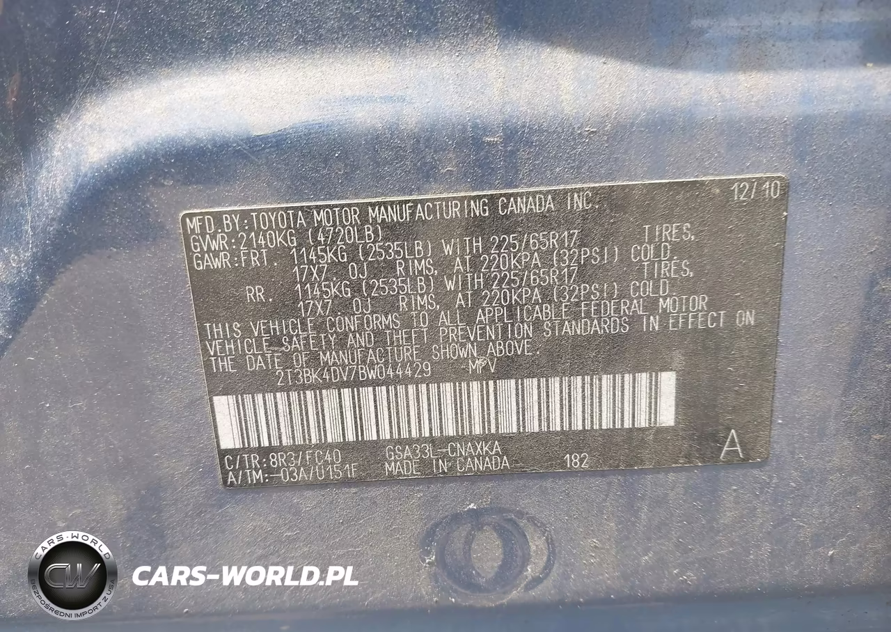 2011 Toyota Rav4 Base V6 VIN:2T3BK4DV7BW044429 - 9