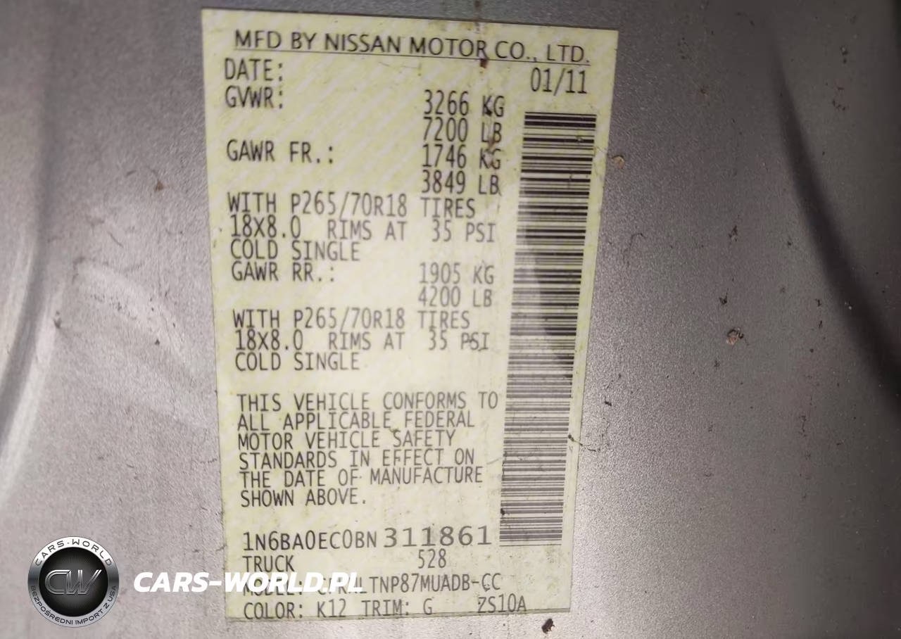 2011 Nissan Titan Sv VIN:1N6BA0EC0BN311861 - 9