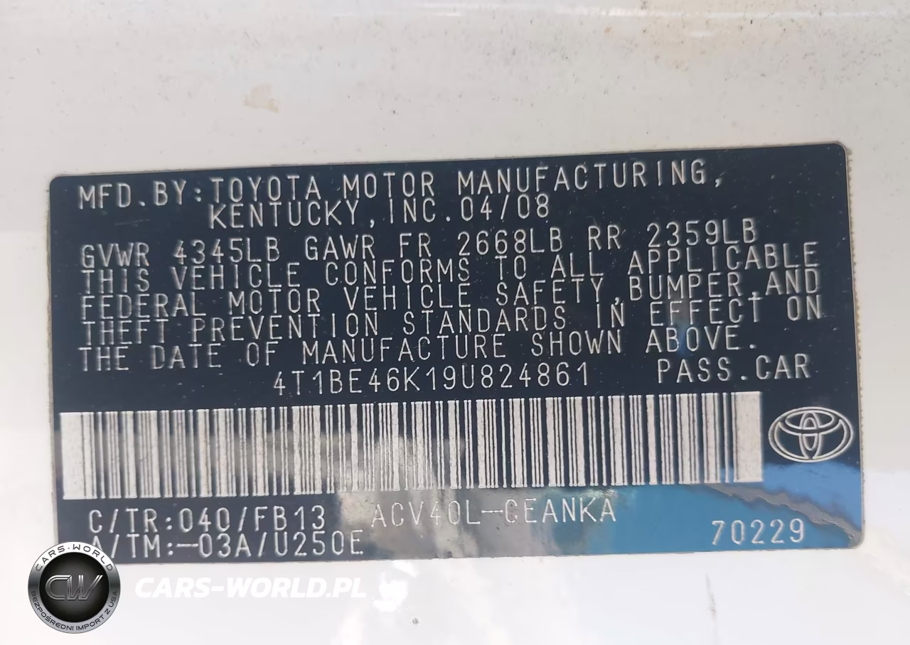 2009 Toyota Camry Le VIN:4T1BE46K19U824861 - 9