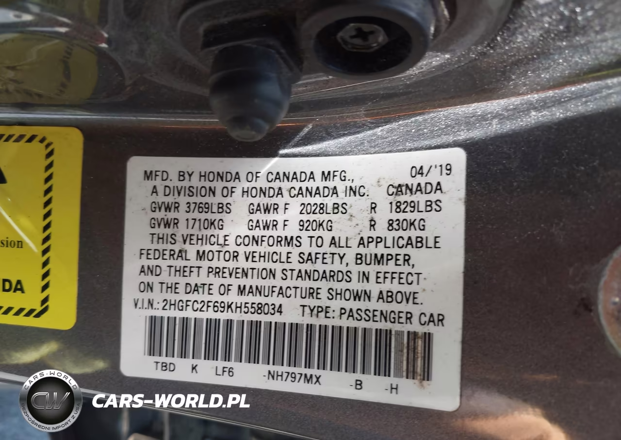 2019 Honda Civic Lx VIN:2HGFC2F69KH558034 - 9
