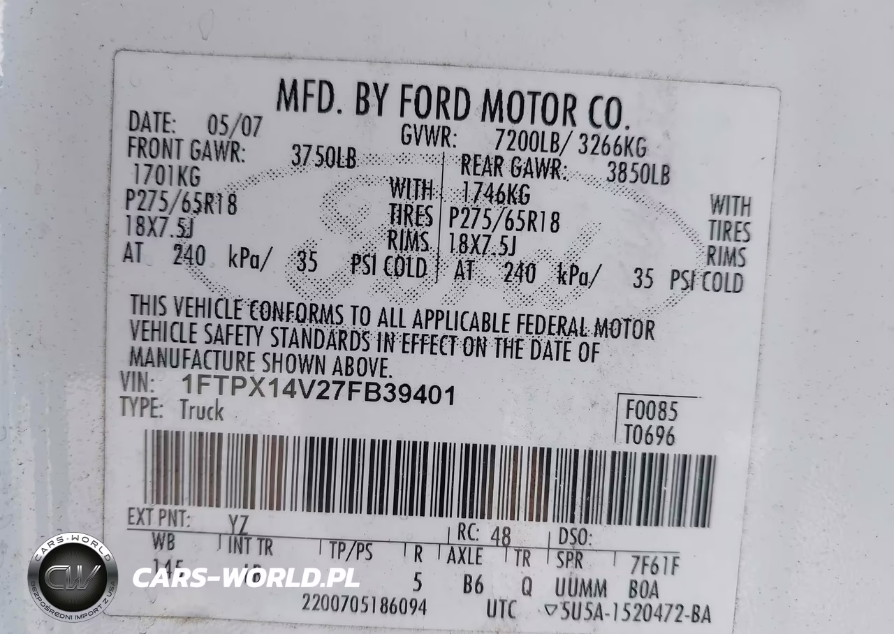 2007 Ford F-150 Fx4-Lariat-Xl-Xlt VIN:1FTPX14V27FB39401 - 9