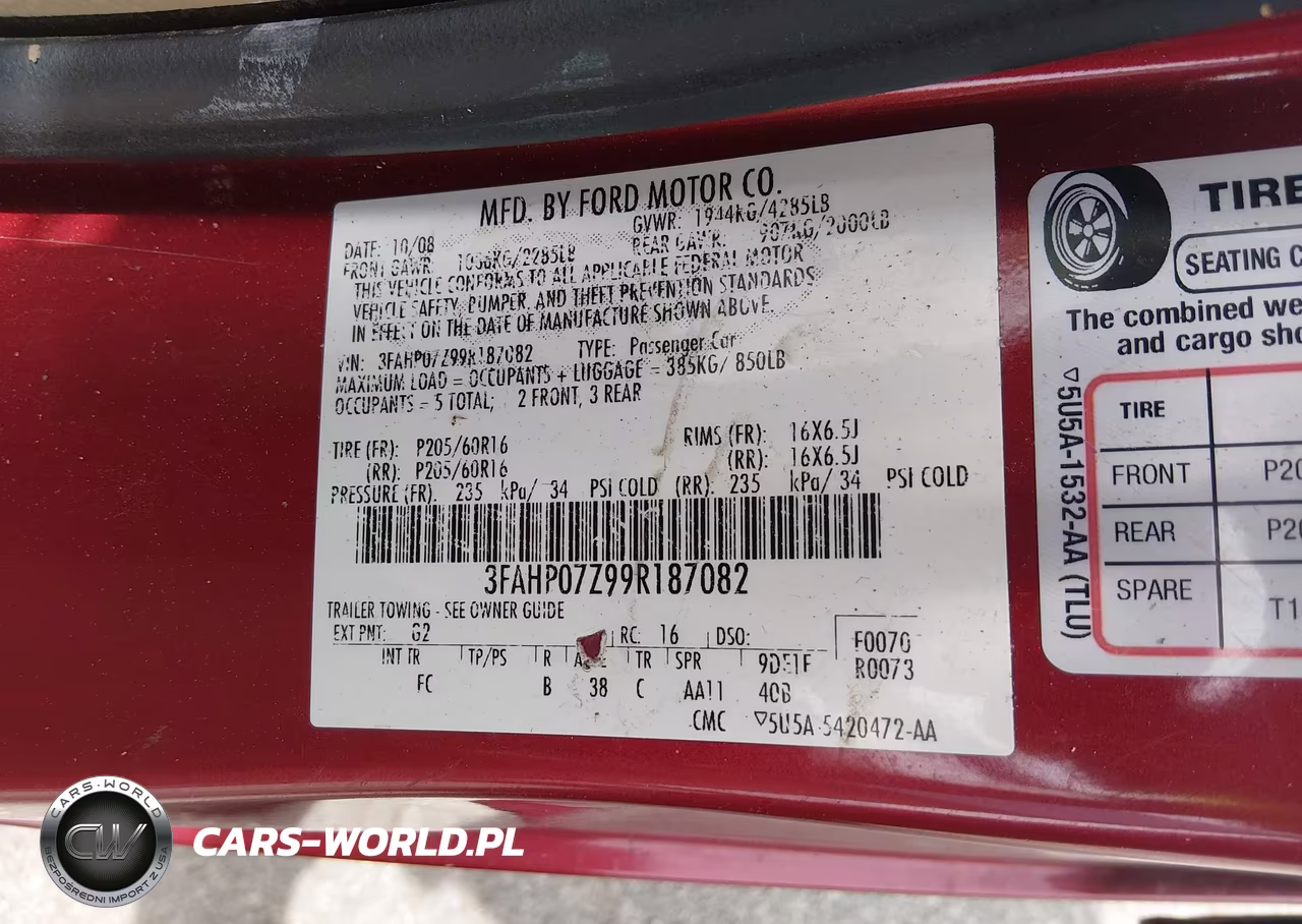 2009 Ford Fusion Se VIN:3FAHP07Z99R187082 - 9