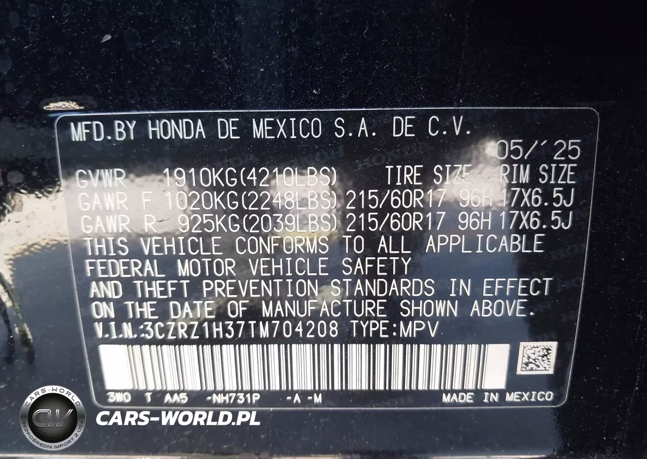 2026 Honda Hr-V 2Wd Lx VIN:3CZRZ1H37TM704208 - 9