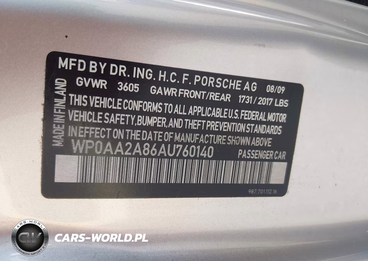 2010 Porsche Cayman VIN:WP0AA2A86AU760140 - 9