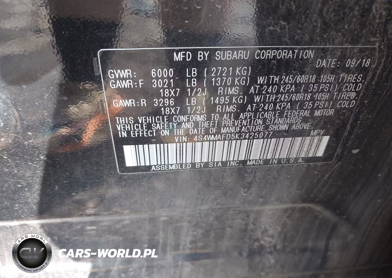 2019 Subaru Ascent Premium VIN:4S4WMAFD5K3425077 - 9