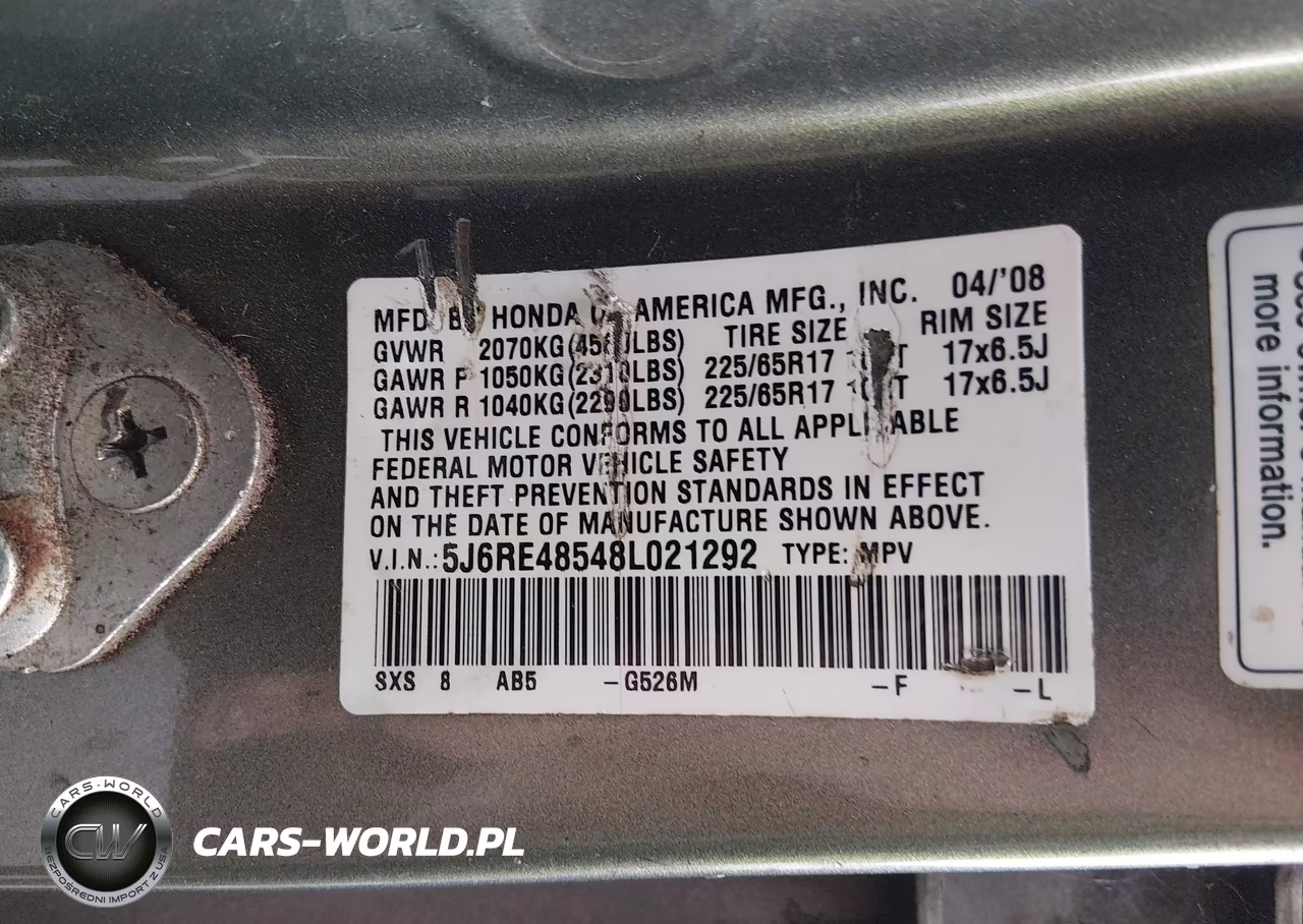 2008 Honda Cr-V Ex VIN:5J6RE48548L021292 - 9