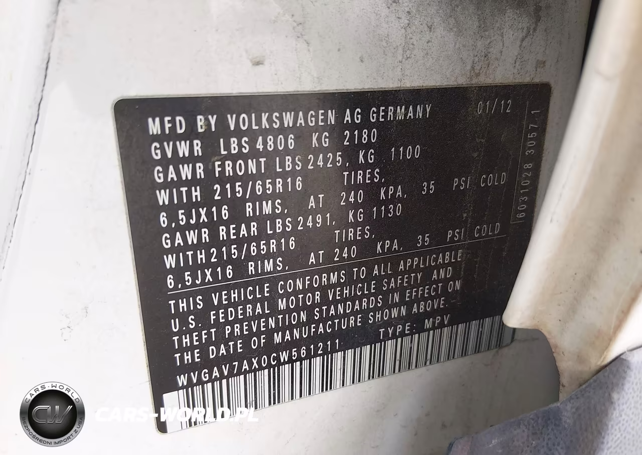 2012 Volkswagen Tiguan S VIN:WVGAV7AX0CW561211 - 9