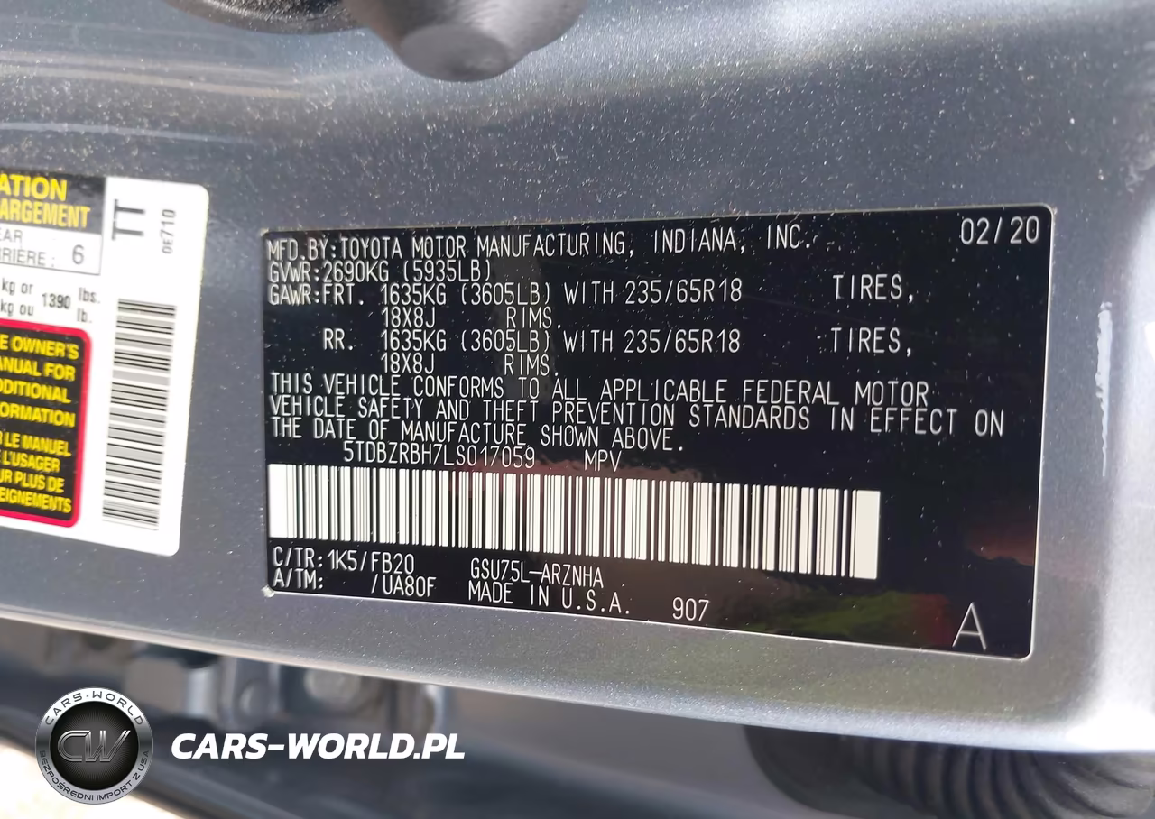 2020 Toyota Highlander Le VIN:5TDBZRBH7LS017059 - 9
