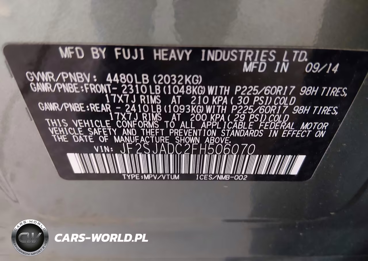 2015 Subaru Forester 2.5I Premium VIN:JF2SJADC2FH506070 - 9