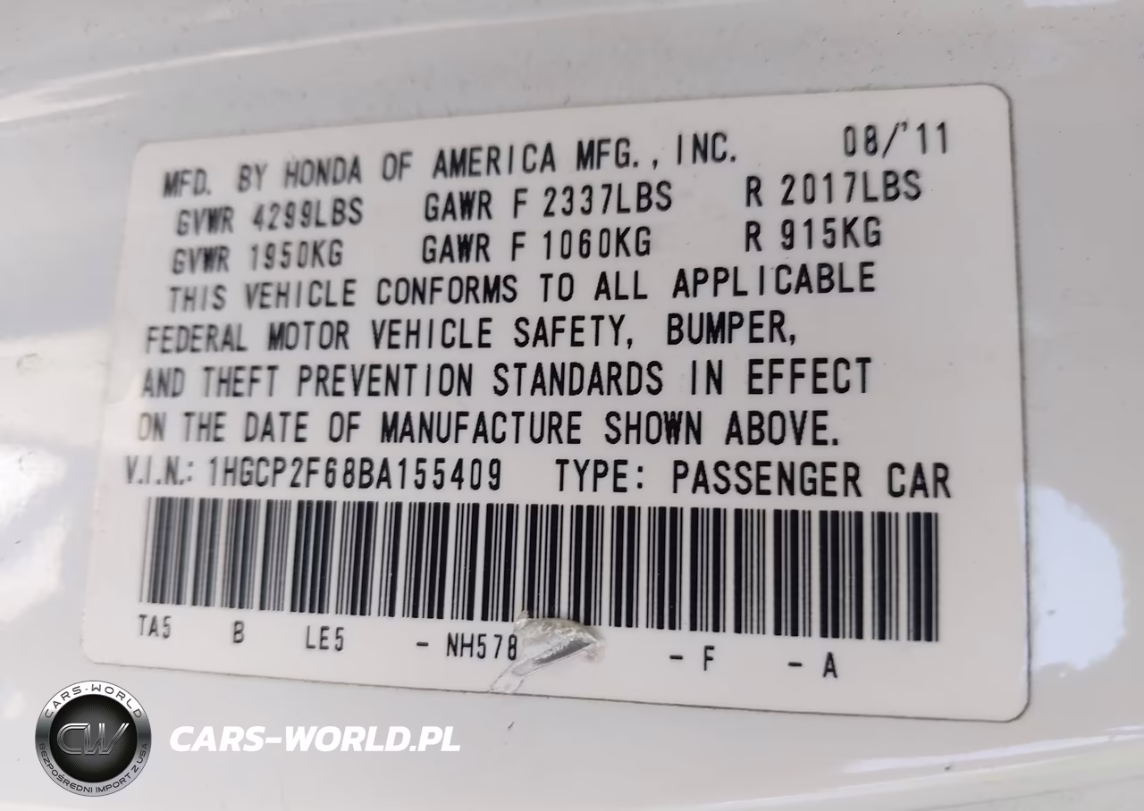 2011 Honda Accord 2.4 Se VIN:1HGCP2F68BA155409 - 9