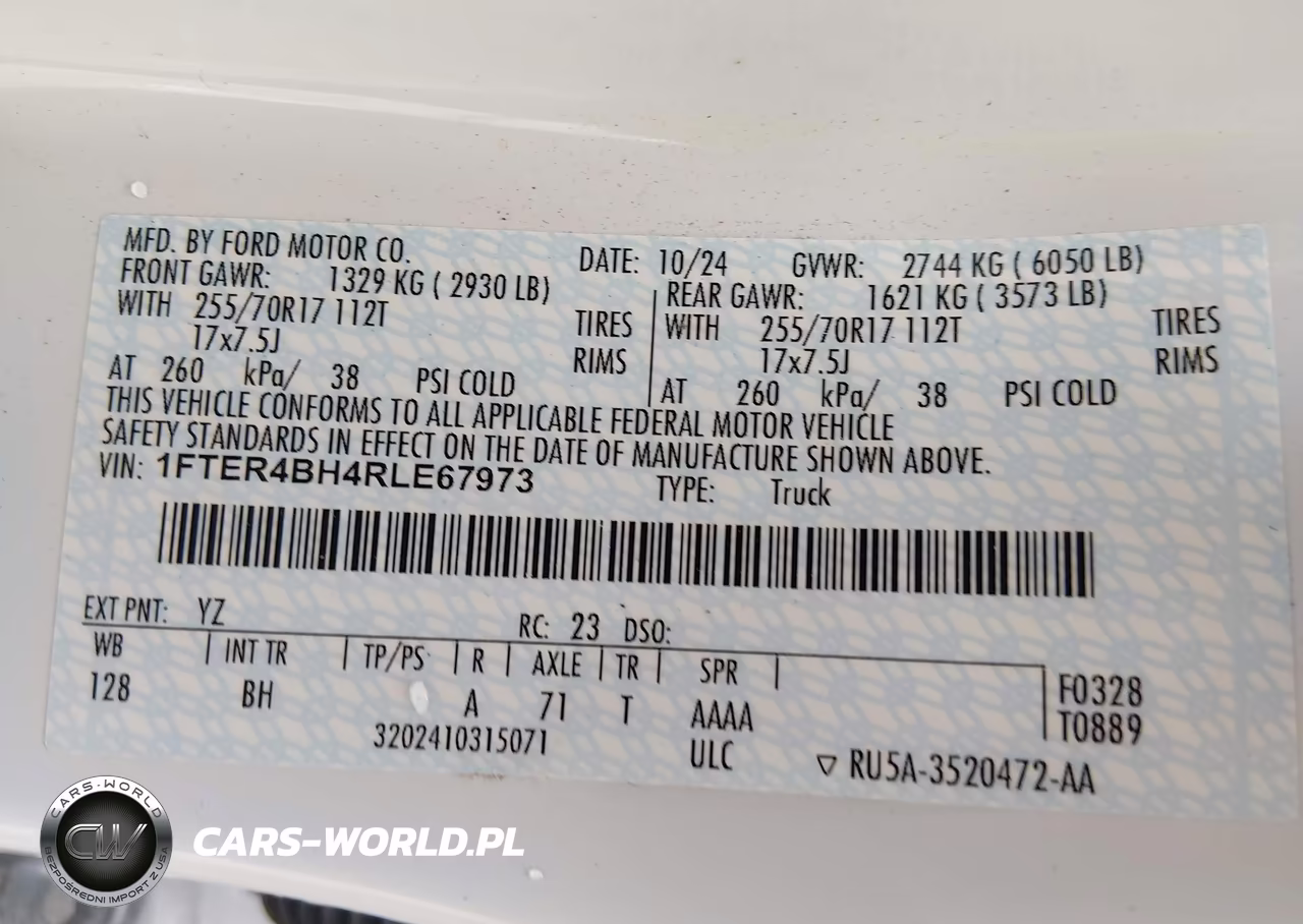 2024 Ford Ranger Xl VIN:1FTER4BH4RLE67973 - 9