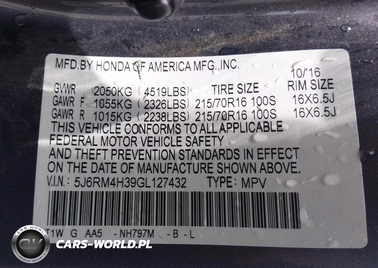 2016 Honda Cr-V Lx VIN:5J6RM4H39GL127432 - 9