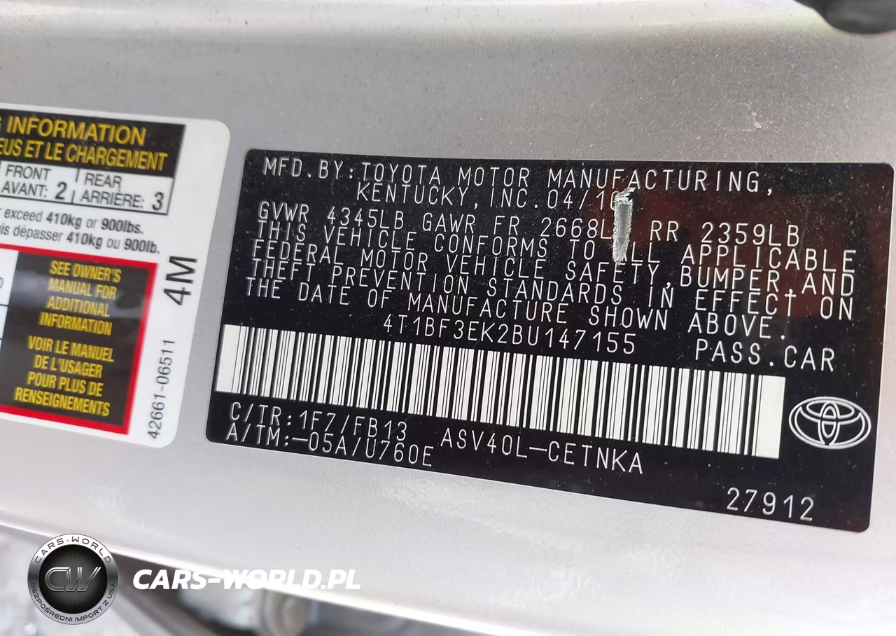 2011 Toyota Camry Le VIN:4T1BF3EK2BU147155 - 9