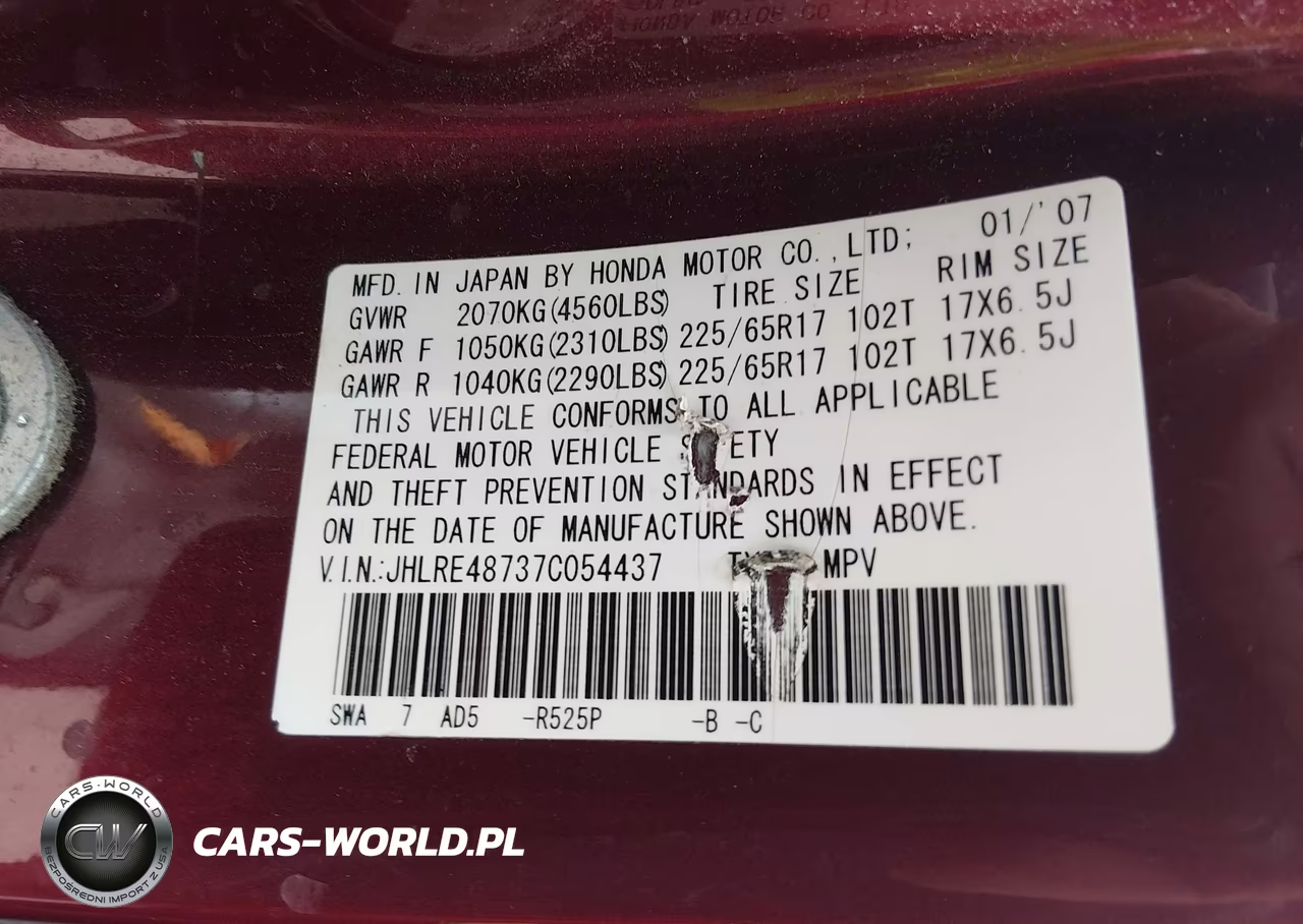 2007 Honda Cr-V Ex-L VIN:JHLRE48737C054437 - 9