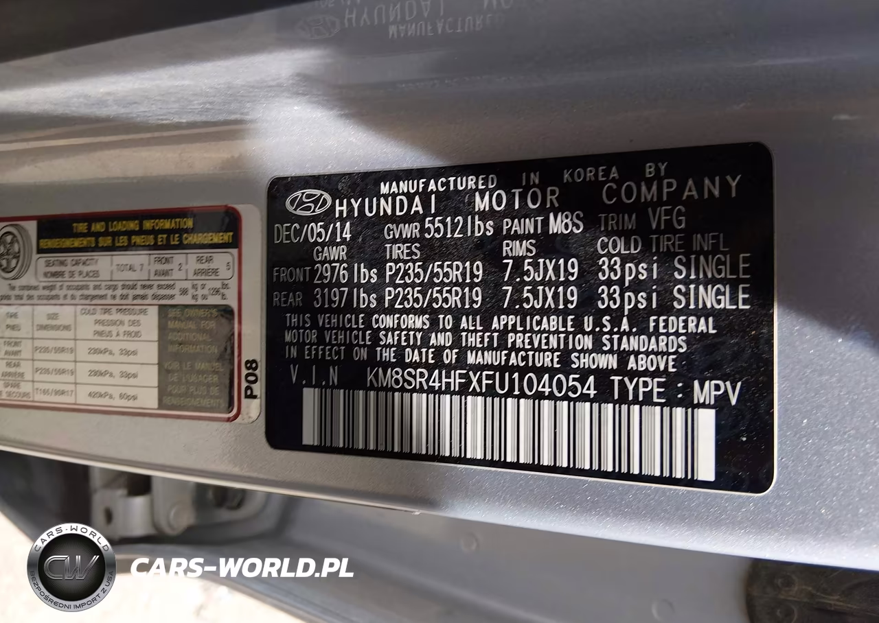 2015 Hyundai Santa Fe Gls VIN:KM8SR4HFXFU104054 - 9