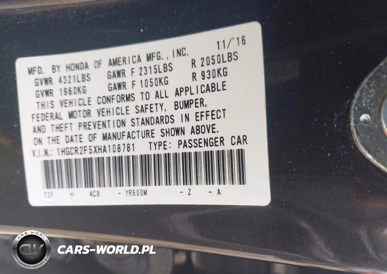 2017 Honda Accord Sport VIN:1HGCR2F5XHA108781 - 9