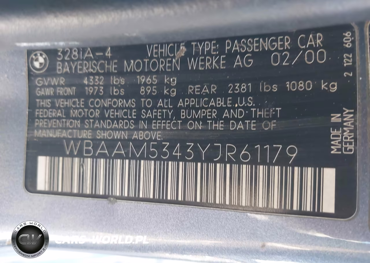 2000 BMW 328I VIN:WBAAM5343YJR61179 - 9