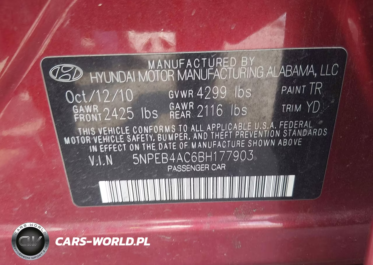 2011 Hyundai Sonata Gls VIN:5NPEB4AC6BH177903 - 9