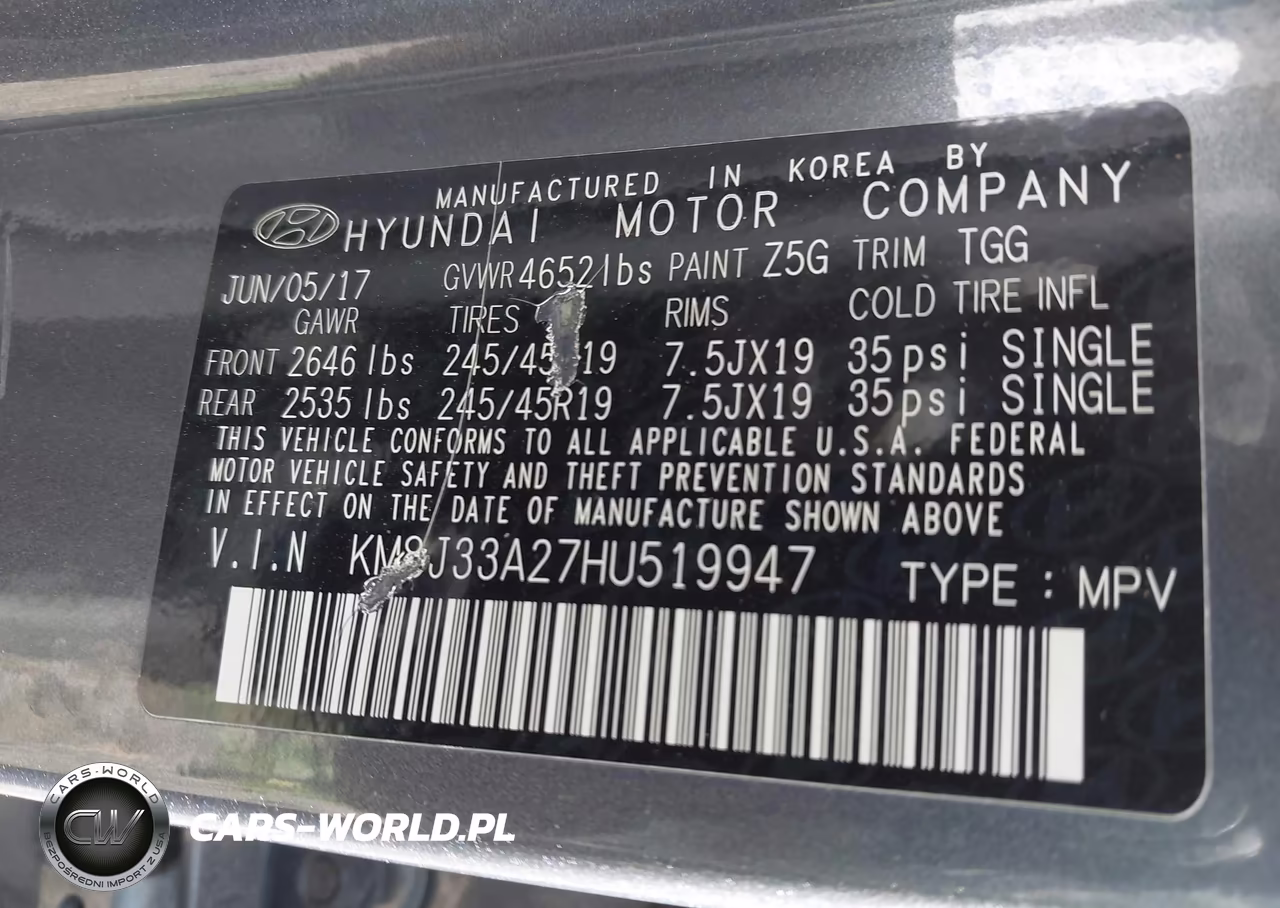 2017 Hyundai Tucson Sport VIN:KM8J33A27HU519947 - 9