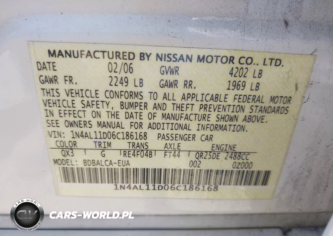2006 Nissan Altima 2.5 S VIN:1N4AL11D06C186168 - 9