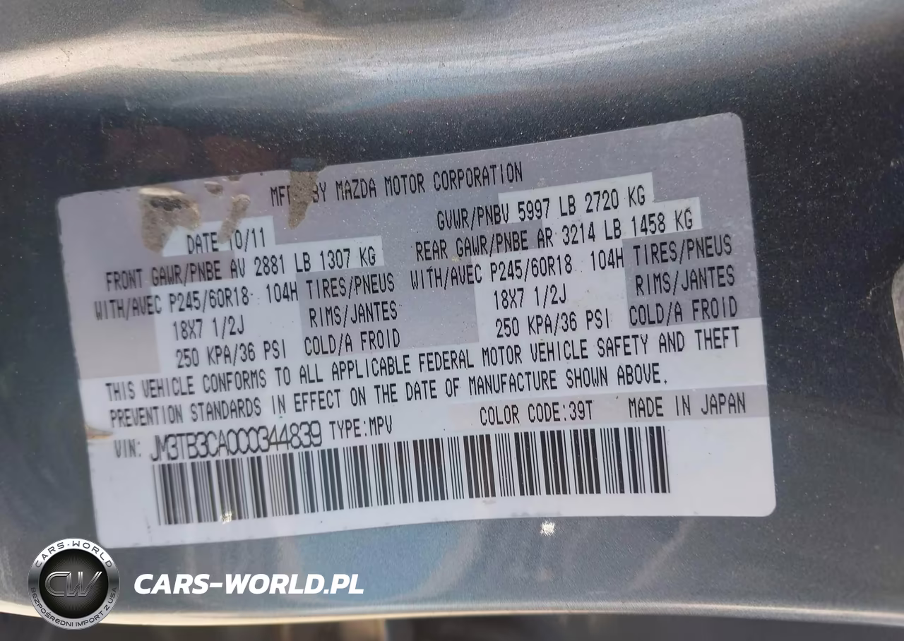 2012 Mazda Cx-9 Touring VIN:JM3TB3CA0C0344839 - 9