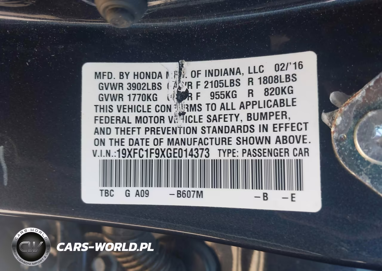 2016 Honda Civic Touring VIN:19XFC1F9XGE014373 - 9