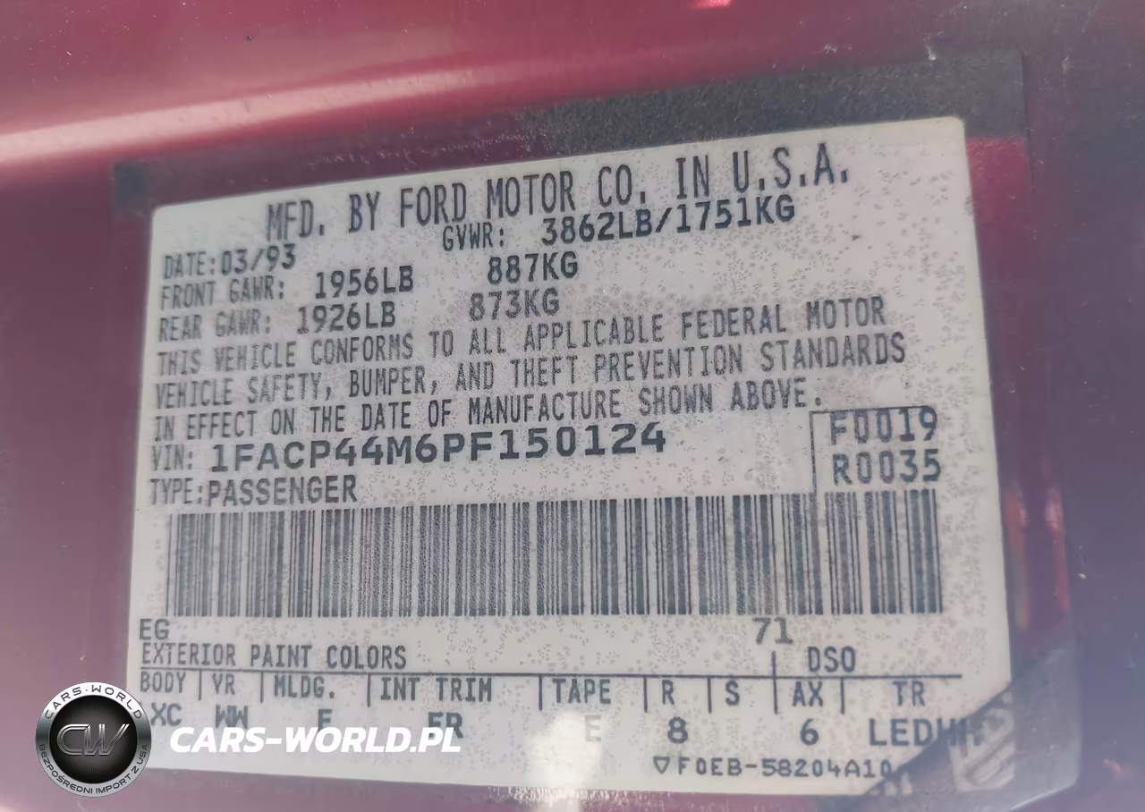 1993 Ford Mustang Lx VIN:1FACP44M6PF150124 - 9