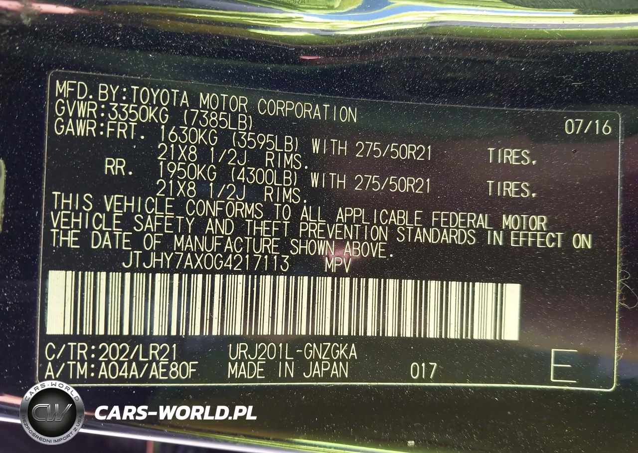 2016 Lexus Lx 570 VIN:JTJHY7AX0G4217113 - 9