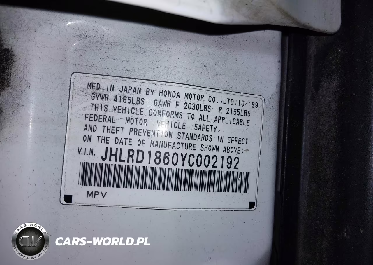 2000 Honda Cr-V Ex VIN:JHLRD1860YC002192 - 9