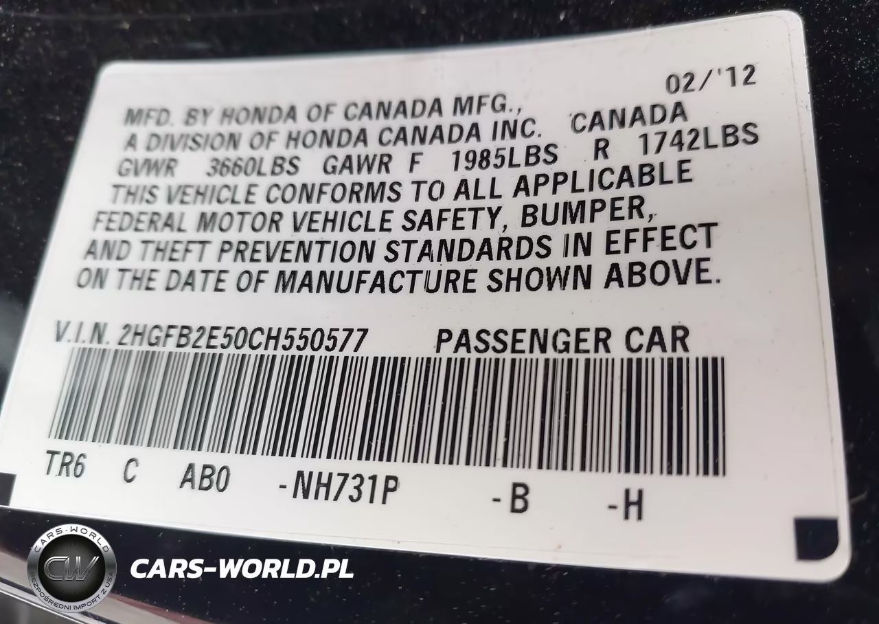 2012 Honda Civic Lx VIN:2HGFB2E50CH550577 - 9