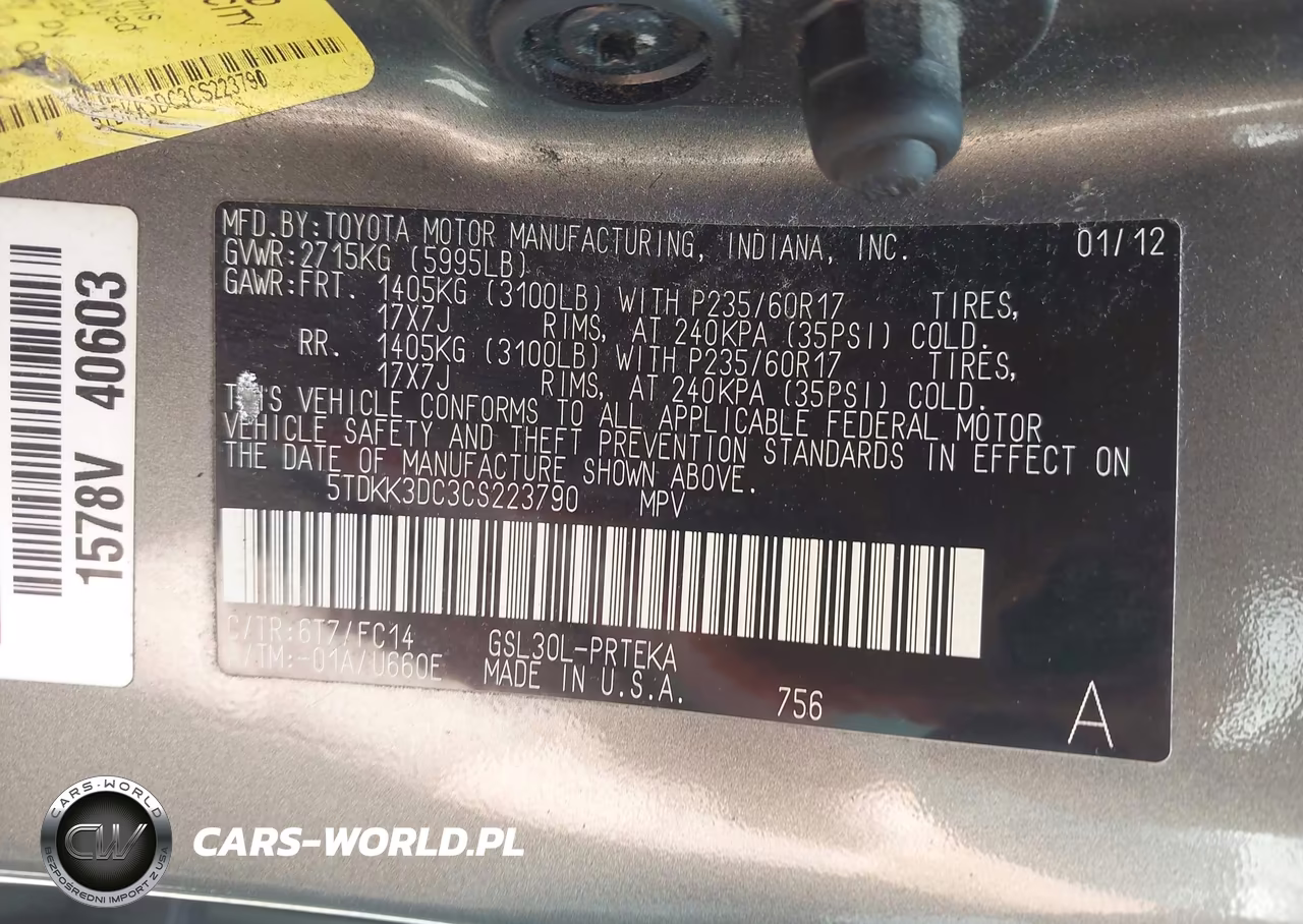 2012 Toyota Sienna Le V6 8 Passenger VIN:5TDKK3DC3CS223790 - 9