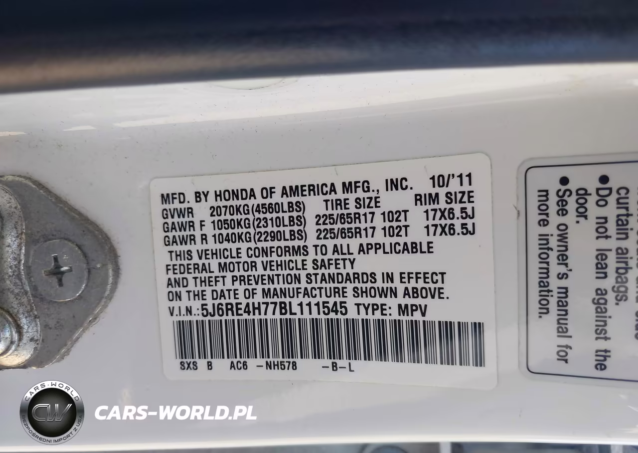 2011 Honda Cr-V Ex-L VIN:5J6RE4H77BL111545 - 9