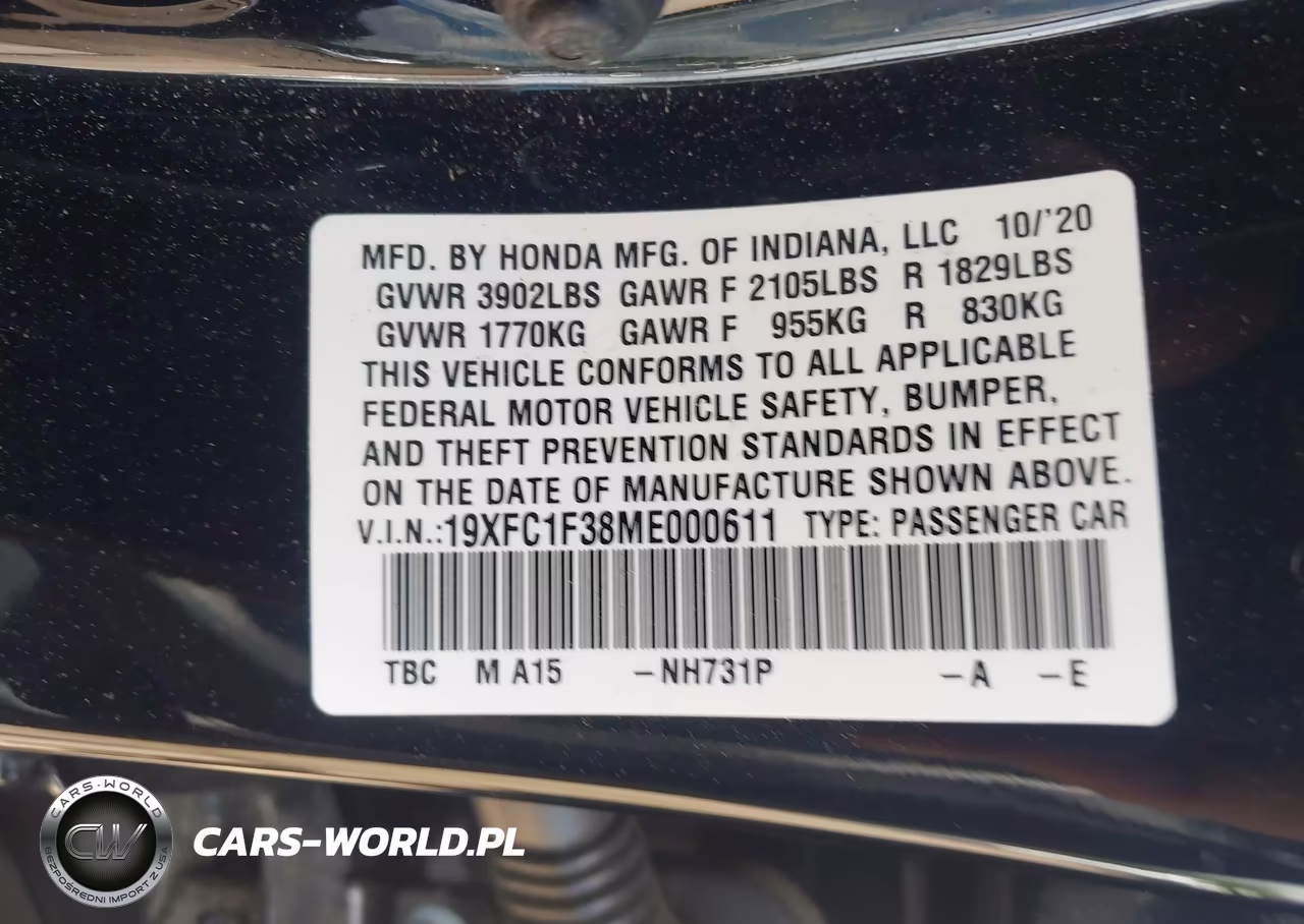 2021 Honda Civic Ex VIN:19XFC1F38ME000611 - 9