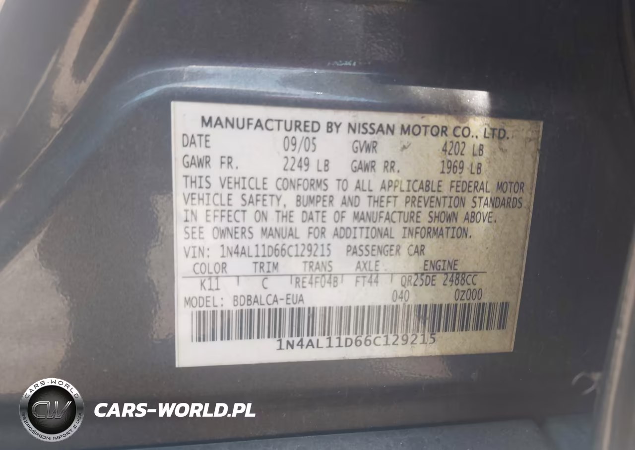 2006 Nissan Altima 2.5 S VIN:1N4AL11D66C129215 - 9