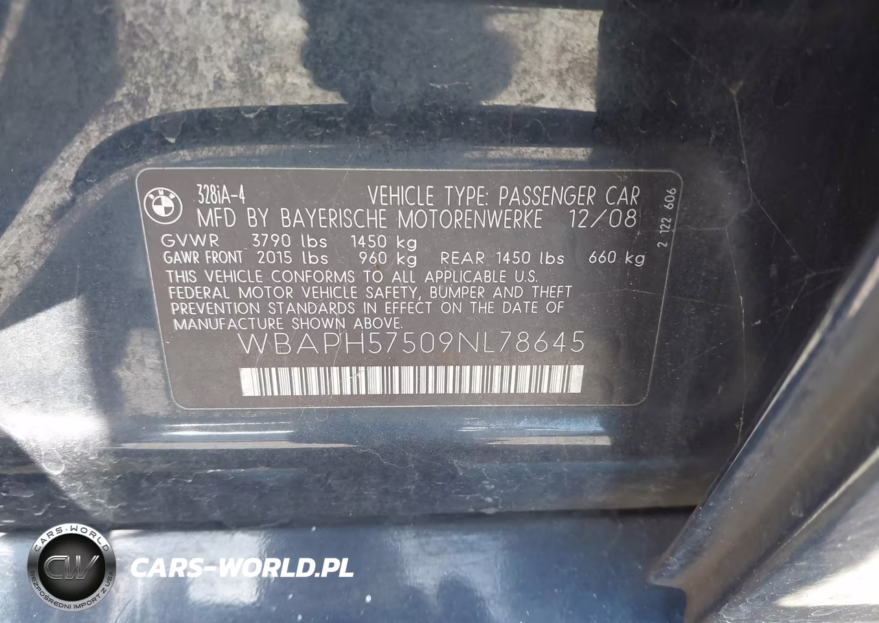 2009 BMW 328I VIN:WBAPH57509NL78645 - 9