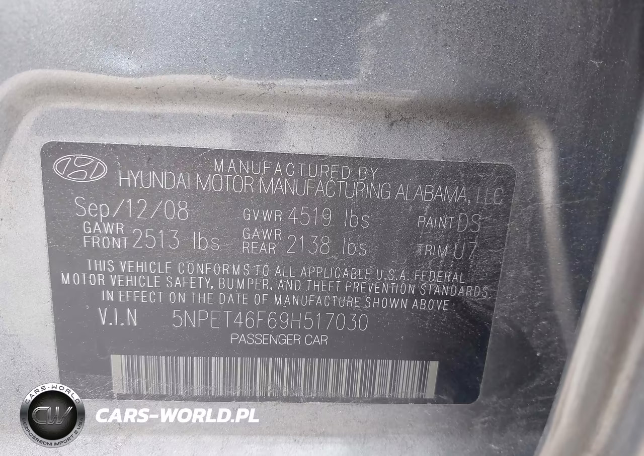 2009 Hyundai Sonata Gls V6 VIN:5NPET46F69H517030 - 9