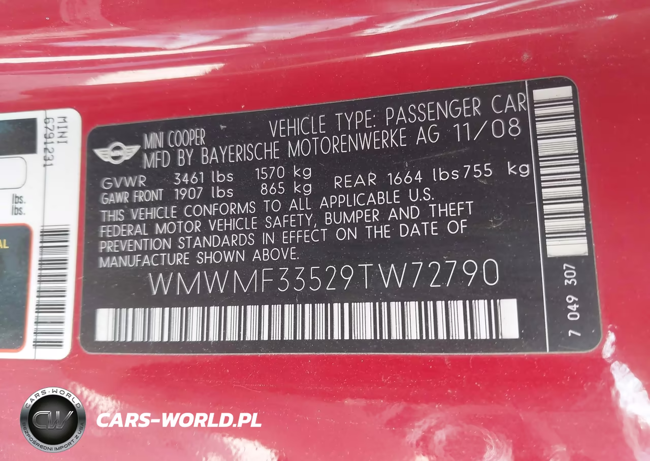 2009 Mini Cooper VIN:WMWMF33529TW72790 - 9