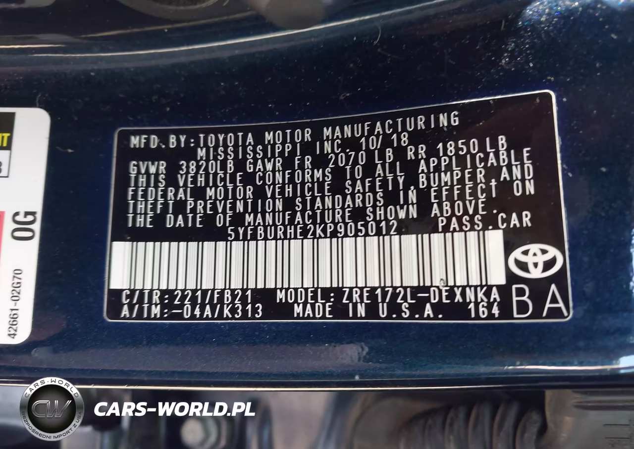 2019 Toyota Corolla Le VIN:5YFBURHE2KP905012 - 9